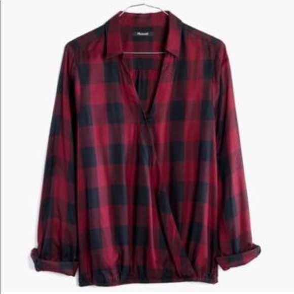 Madewell Tops - Madewell wrap-front shirt - burgundy buffalo check